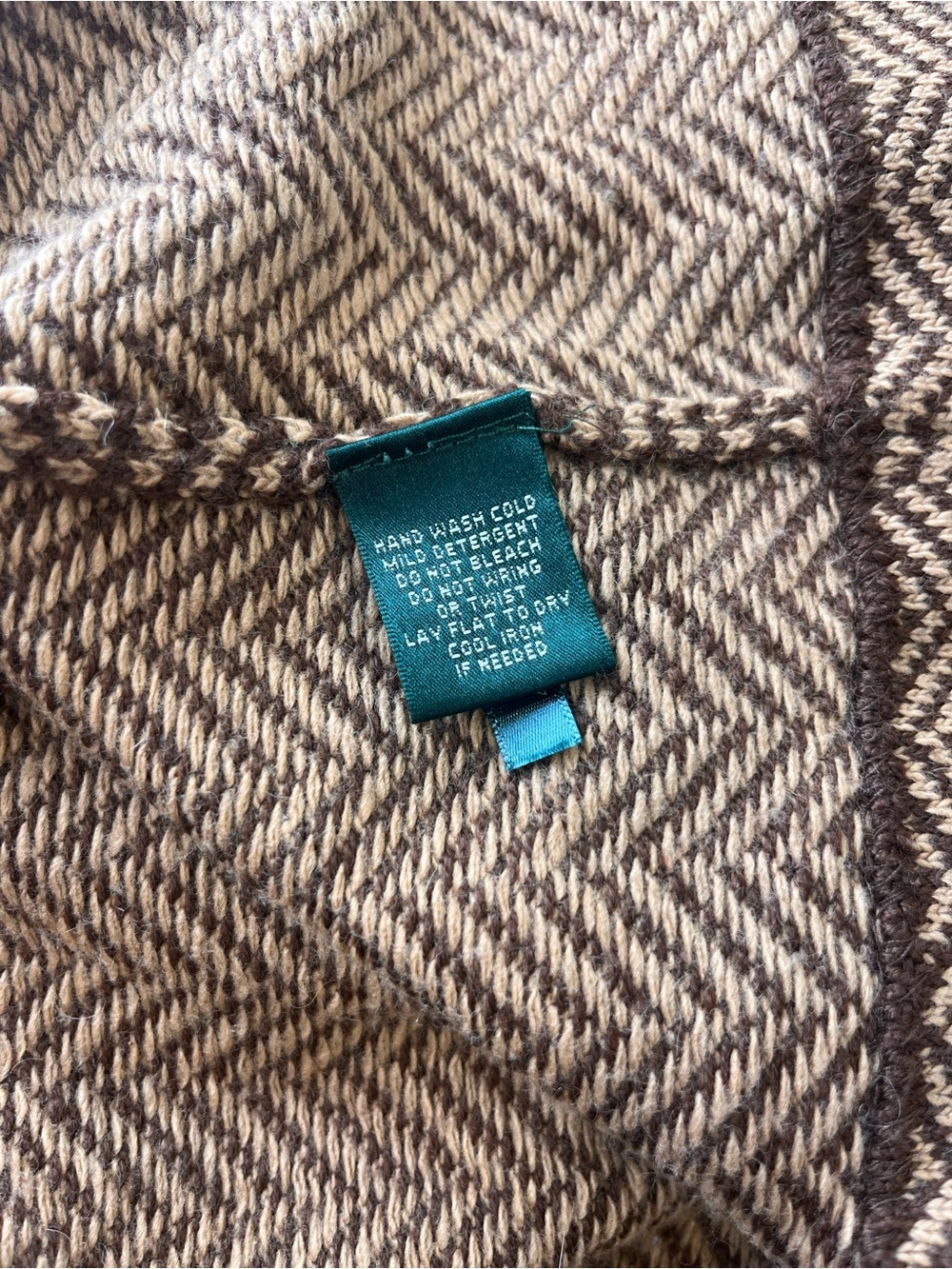 Lauren Ralph Lauren 1X Brown Herringbone Wool Cashmere Long Blazer Jacket - Picture 13 of 14